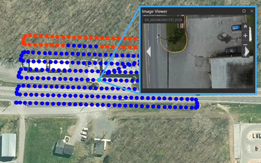 Planned overlapping pavement imagery collection with a detailed image preview